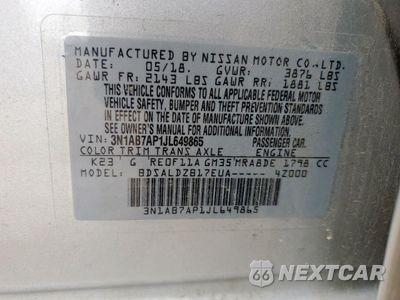 Zdjęcie 12 z 13 samochodu: 2018 NISSAN SENTRA S VIN:3N1AB7AP1JL649865 - miniatura