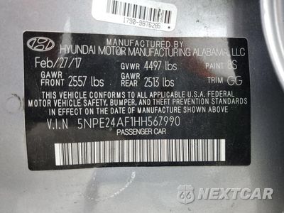 Zdjęcie 12 z 13 samochodu: 2017 HYUNDAI SONATA SE VIN:5NPE24AF1HH567990 - miniatura