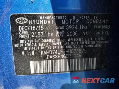 Zdjęcie 12 z 12 samochodu: 2017 HYUNDAI ELANTRA SE VIN:KMHD74LF7HU074875 - miniatura