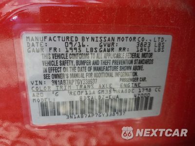 Zdjęcie 12 z 12 samochodu: 2016 NISSAN SENTRA S VIN:3N1AB7AP7GY338937 - miniatura