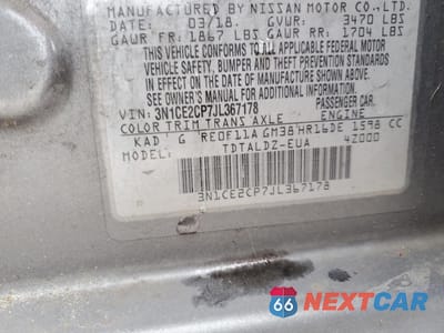 Zdjęcie 12 z 12 samochodu: 2018 NISSAN VERSA NOTE S VIN:3N1CE2CP7JL367178 - miniatura