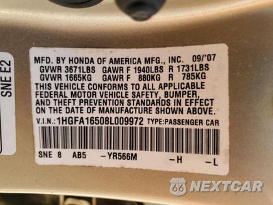 Zdjęcie 13 z 13 samochodu: 2008 HONDA CIVIC LX VIN:1HGFA16508L009972 - miniatura