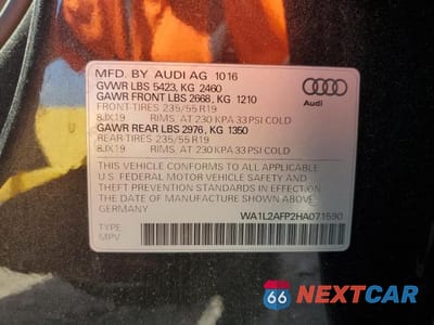 Zdjęcie 13 z 13 samochodu: 2017 AUDI Q5 PREMIUM PLUS VIN:WA1L2AFP2HA071590 - miniatura