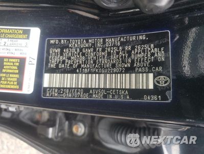 Zdjęcie 13 z 13 samochodu: 2016 TOYOTA CAMRY LE VIN:4T1BF1FK0GU229072 - miniatura