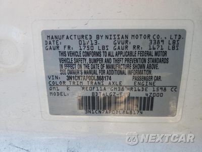 Zdjęcie 12 z 12 samochodu: 2013 NISSAN VERSA S VIN:3N1CN7AP0DL868174 - miniatura