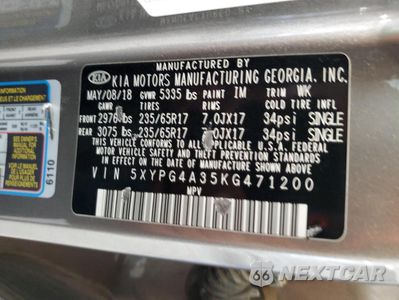 Zdjęcie 13 z 14 samochodu: 2019 KIA SORENTO L VIN:5XYPG4A35KG471200 - miniatura