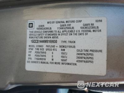 Zdjęcie 12 z 12 samochodu: 1998 CHEVROLET S TRUCK S10 VIN:1GCCS1444W8169930 - miniatura