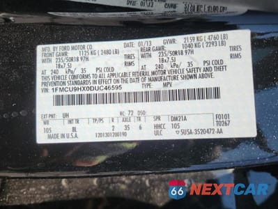Zdjęcie 14 z 14 samochodu: 2013 FORD ESCAPE SEL VIN:1FMCU9HX0DUC46595 - miniatura