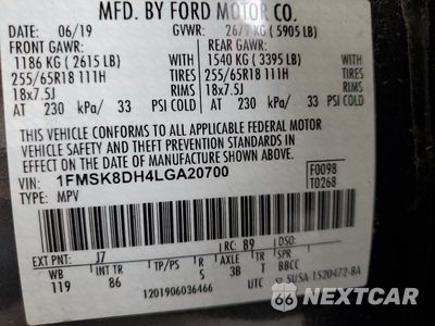 Zdjęcie 13 z 14 samochodu: 2020 FORD EXPLORER XLT VIN:1FMSK8DH4LGA20700 - miniatura