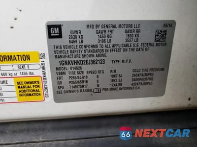 Zdjęcie 14 z 14 samochodu: 2014 CHEVROLET TRAVERSE LT VIN:1GNKVHKD2EJ362123 - miniatura