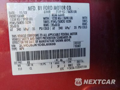 Zdjęcie 13 z 13 samochodu: 2013 LINCOLN MKX VIN:2LMDJ8JK1DBL60699 - miniatura