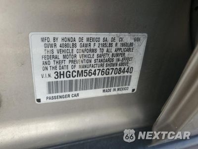 Zdjęcie 12 z 12 samochodu: 2006 HONDA ACCORD LX VIN:3HGCM56476G708440 - miniatura