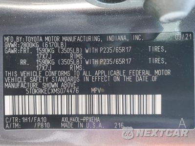 Zdjęcie 13 z 15 samochodu: 2021 TOYOTA SIENNA LE VIN:5TDKRKECXMS074476 - miniatura