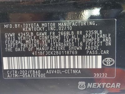 Zdjęcie 12 z 12 samochodu: 2011 TOYOTA CAMRY BASE VIN:4T1BF3EK2BU118769 - miniatura