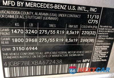 Zdjęcie 10 z 10 samochodu: 2011 MERCEDES-BENZ GL 450 4MATIC VIN:4JGBF7BEXBA672438 - miniatura