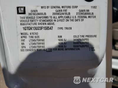 Zdjęcie 12 z 14 samochodu: 2003 GMC SIERRA K1500 HEAVY DUTY VIN:1GTGK13U23F158547 - miniatura