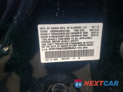 Zdjęcie 13 z 13 samochodu: 2016 HONDA PILOT EXL VIN:5FNYF6H62GB090454 - miniatura