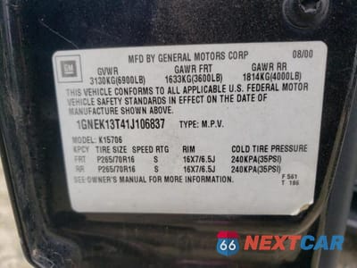 Zdjęcie 13 z 13 samochodu: 2001 CHEVROLET TAHOE K1500 VIN:1GNEK13T41J106837 - miniatura