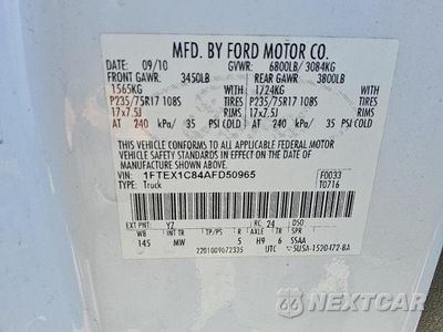 Zdjęcie 12 z 12 samochodu: 2010 FORD F150 SUPER CAB VIN:1FTEX1C84AFD50965 - miniatura