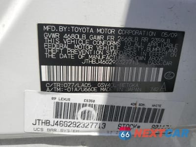 Zdjęcie 12 z 12 samochodu: 2009 LEXUS ES 350 VIN:JTHBJ46G292327713 - miniatura