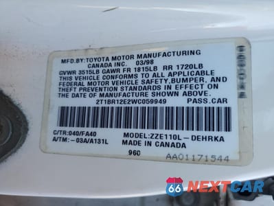 Zdjęcie 12 z 14 samochodu: 1998 TOYOTA COROLLA VE VIN:2T1BR12E2WC059949 - miniatura