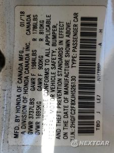 Zdjęcie 13 z 14 samochodu: 2018 HONDA CIVIC EX VIN:2HGFC2F8XJH526130 - miniatura
