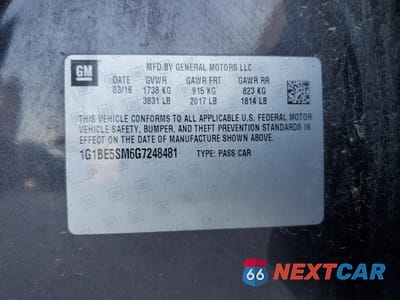 Zdjęcie 12 z 14 samochodu: 2016 CHEVROLET CRUZE LT VIN:1G1BE5SM6G7248481 - miniatura