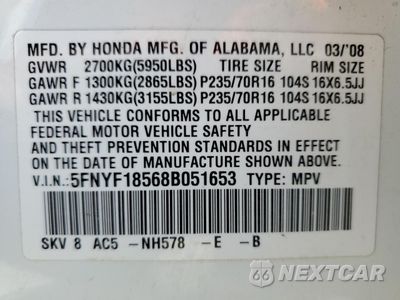 Zdjęcie 13 z 15 samochodu: 2008 HONDA PILOT EXL VIN:5FNYF18568B051653 - miniatura