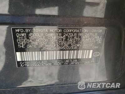 Zdjęcie 12 z 12 samochodu: 2009 LEXUS IS 350 VIN:JTHBE262895022308 - miniatura