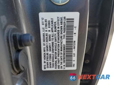 Zdjęcie 12 z 12 samochodu: 2012 HONDA CIVIC EX VIN:19XFB2F89CE368637 - miniatura