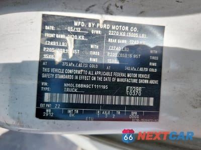 Zdjęcie 13 z 13 samochodu: 2012 FORD TRANSIT CONNECT XLT VIN:NM0LS6BN9CT111195 - miniatura
