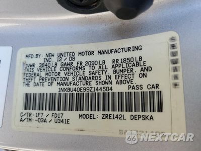 Zdjęcie 12 z 12 samochodu: 2009 TOYOTA COROLLA BASE VIN:1NXBU40E99Z144504 - miniatura