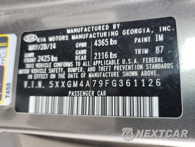 Zdjęcie 13 z 13 samochodu: 2015 KIA OPTIMA LX VIN:5XXGM4A79FG361126 - miniatura