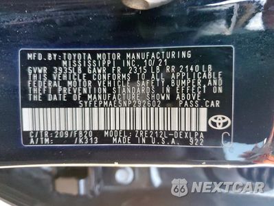 Zdjęcie 12 z 15 samochodu: 2022 TOYOTA COROLLA LE VIN:5YFEPMAE5NP292602 - miniatura