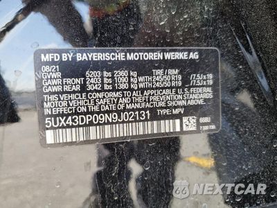 Zdjęcie 12 z 15 samochodu: 2022 BMW X3 SDRIVE30I VIN:5UX43DP09N9J02131 - miniatura