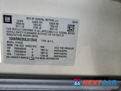 Zdjęcie 13 z 13 samochodu: 2014 GMC ACADIA SLE VIN:1GKKRNED5EJ313543 - miniatura