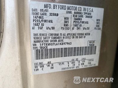 Zdjęcie 12 z 12 samochodu: 2001 FORD F150 SUPERCREW VIN:1FTRW07L61KB97963 - miniatura