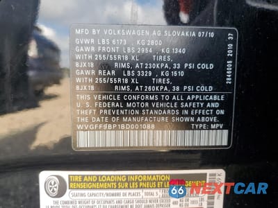 Zdjęcie 13 z 13 samochodu: 2011 VOLKSWAGEN TOUAREG V6 VIN:WVGFF9BP1BD001088 - miniatura