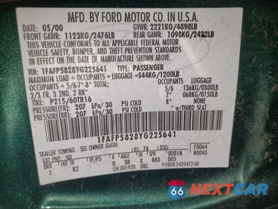 Zdjęcie 13 z 13 samochodu: 2000 FORD TAURUS SE VIN:1FAFP5828YG225641 - miniatura