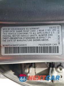 Zdjęcie 12 z 12 samochodu: 2003 VOLKSWAGEN PASSAT GLS VIN:WVWPD63B63P246839 - miniatura
