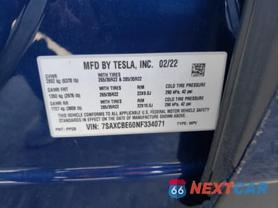 Zdjęcie 13 z 13 samochodu: 2022 TESLA MODEL X VIN:7SAXCBE60NF334071 - miniatura