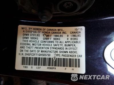 Zdjęcie 12 z 12 samochodu: 2016 HONDA CIVIC EX VIN:2HGFC2F71GH505750 - miniatura