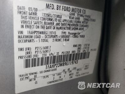 Zdjęcie 12 z 12 samochodu: 2009 FORD TAURUS SE VIN:1FAHP23W89G119743 - miniatura