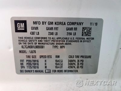 Zdjęcie 13 z 13 samochodu: 2020 CHEVROLET TRAX LS VIN:KL7CJNSB1LB059361 - miniatura
