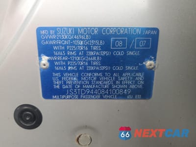 Zdjęcie 12 z 12 samochodu: 2008 SUZUKI GRAND VITARA XSPORT VIN:JS3TD944084100849 - miniatura