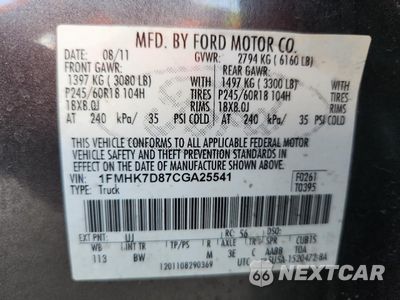Zdjęcie 13 z 13 samochodu: 2012 FORD EXPLORER XLT VIN:1FMHK7D87CGA25541 - miniatura