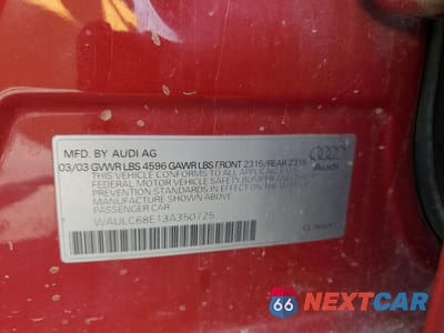 Zdjęcie 12 z 12 samochodu: 2003 AUDI A4 1.8T QUATTRO VIN:WAULC68E13A350725 - miniatura