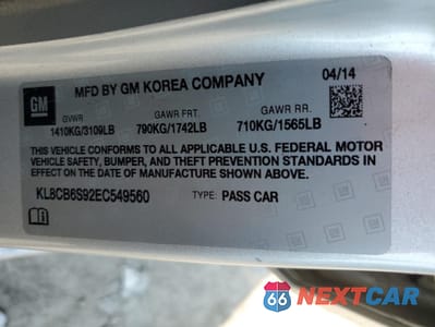 Zdjęcie 12 z 14 samochodu: 2014 CHEVROLET SPARK LS VIN:KL8CB6S92EC549560 - miniatura