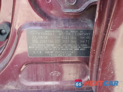 Zdjęcie 12 z 14 samochodu: 2005 HYUNDAI SONATA GLS VIN:KMHWF35H55A111147 - miniatura