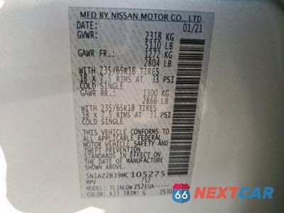 Zdjęcie 14 z 14 samochodu: 2021 NISSAN MURANO SV VIN:5N1AZ2BJ9MC105275 - miniatura